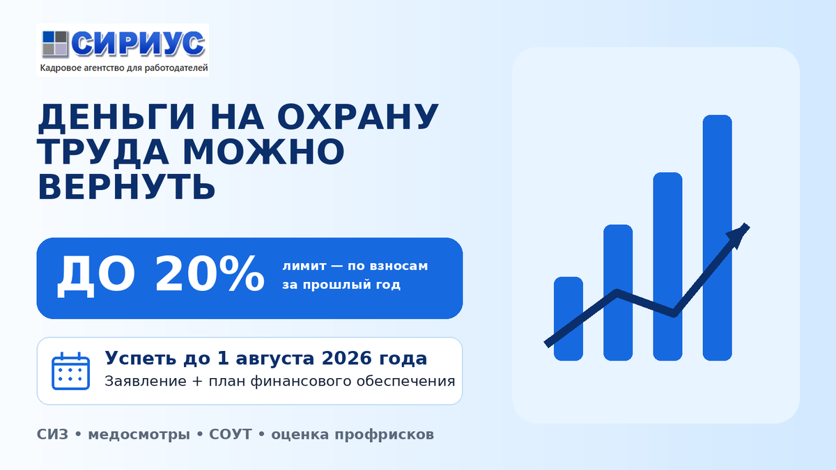 Работодатели могут компенсировать через СФР часть расходов на СИЗ, медосмотры, СОУТ и оценку профессиональных рисков. Главное — вовремя подать заявление и согласовать план.