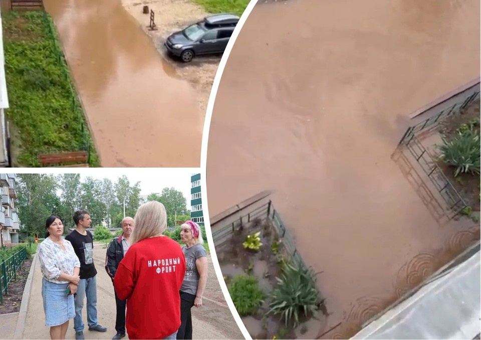    Двор на Кольцова в Кирове затапливает, вода стоит в подъездах. Фото: ОНФ.