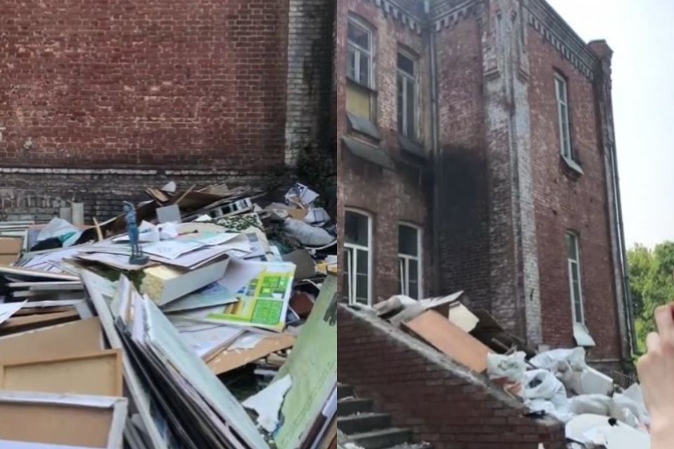   Работы студентов Института архитектуры и дизайна оказались в груде под открытым небом. Скриншот видео