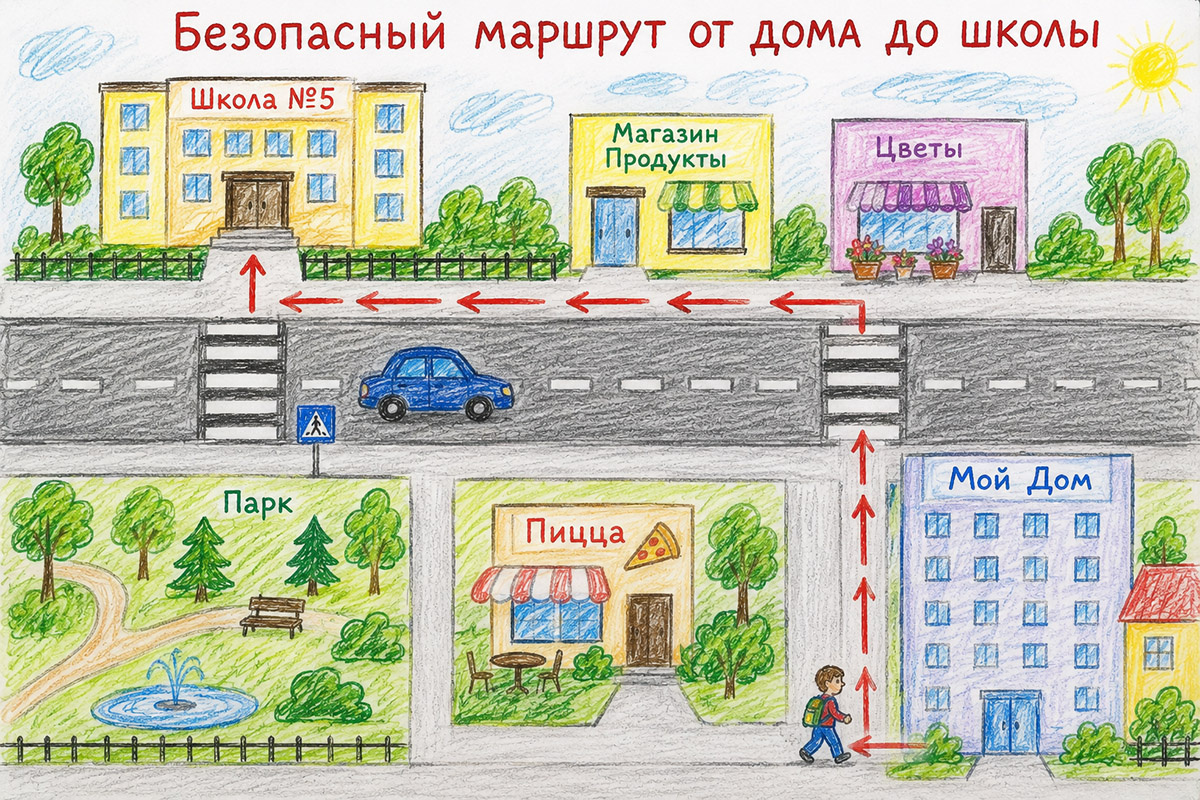 РБК Life📷Пример схемы безопасного маршрута школьника