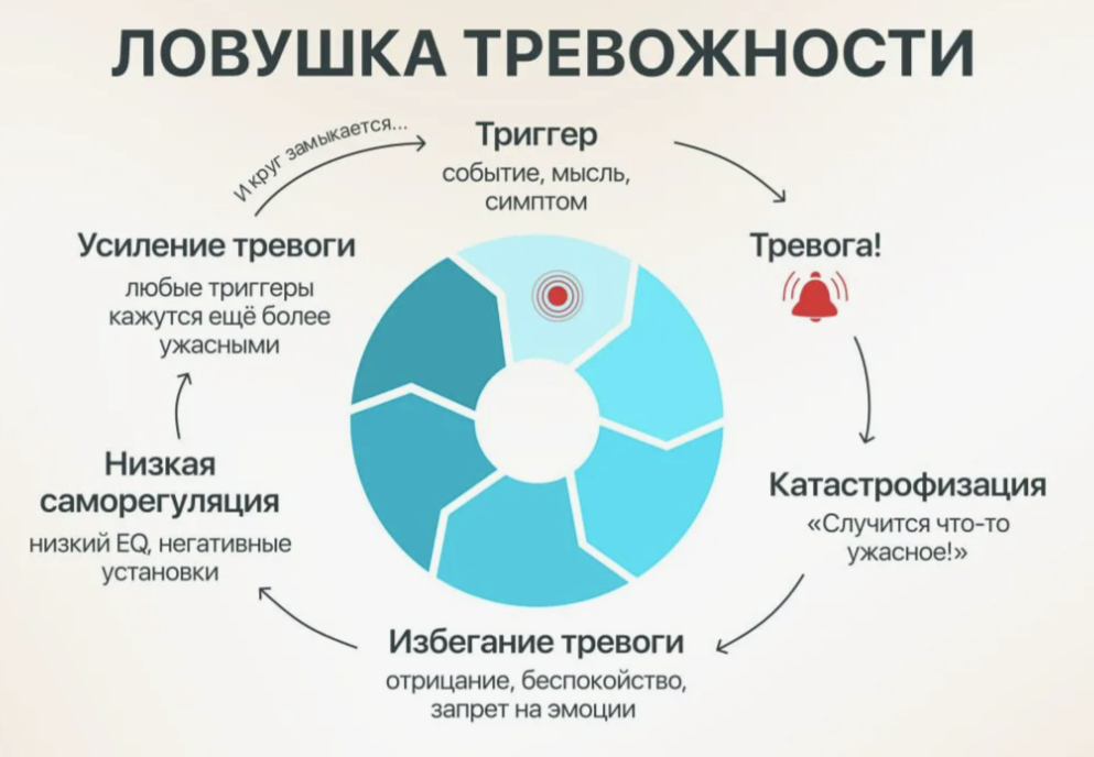 Механизм возникновения тревожного расстройства действительно сложный — обычно это не одна причина, а целый клубок факторов: биологических, психологических и социальных.