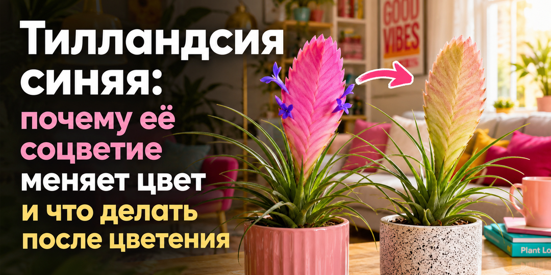 Тилландсия синяя: почему её соцветие меняет цвет и что делать после цветения
