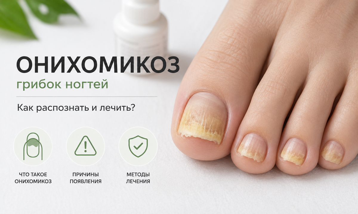 Пример оникомикоза на ногтевом ложе (интенсивность поражения может варьироваться, располагаться как локально, так и на каждом из ногтей). Точный и окончательный диагноз должен установить врач (подолог/дерматолог) и назначить косплексное лечение исходя из Вашего конкретного случая. Не оставляйте проблему без внимания и не занимайтесь самолечением.