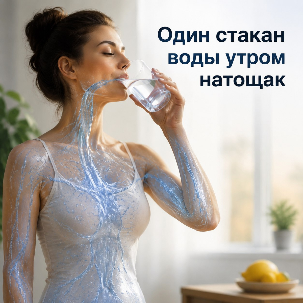 Девушка пьет стакан воды