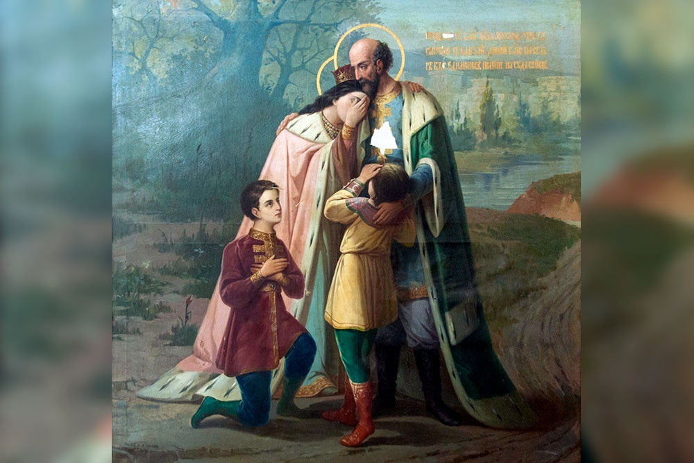    Икона-картина "Прощание..." (1909 г.) изображает святую Анну, провожающую мужа и сына в Орду. / Кашинский краеведческий музей