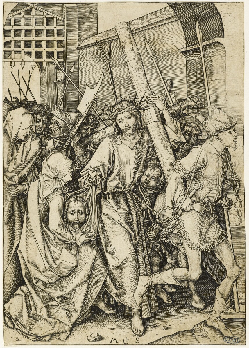 Мартин Шонгауэр, «Христос, несущий крест», гравюра. 1470-1480гг. 43,3х28,8см. Художественный музей Цинциннати, Цинциннати, Огайо, США. 