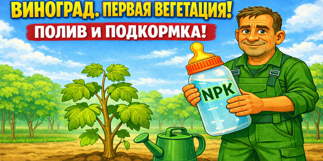 🍇 Как и чем ПОДКОРМИТЬ и как ПОЛИВАТЬ молодые кусты. Обзор ГФ. Уход в июне за однолетним виноградом!