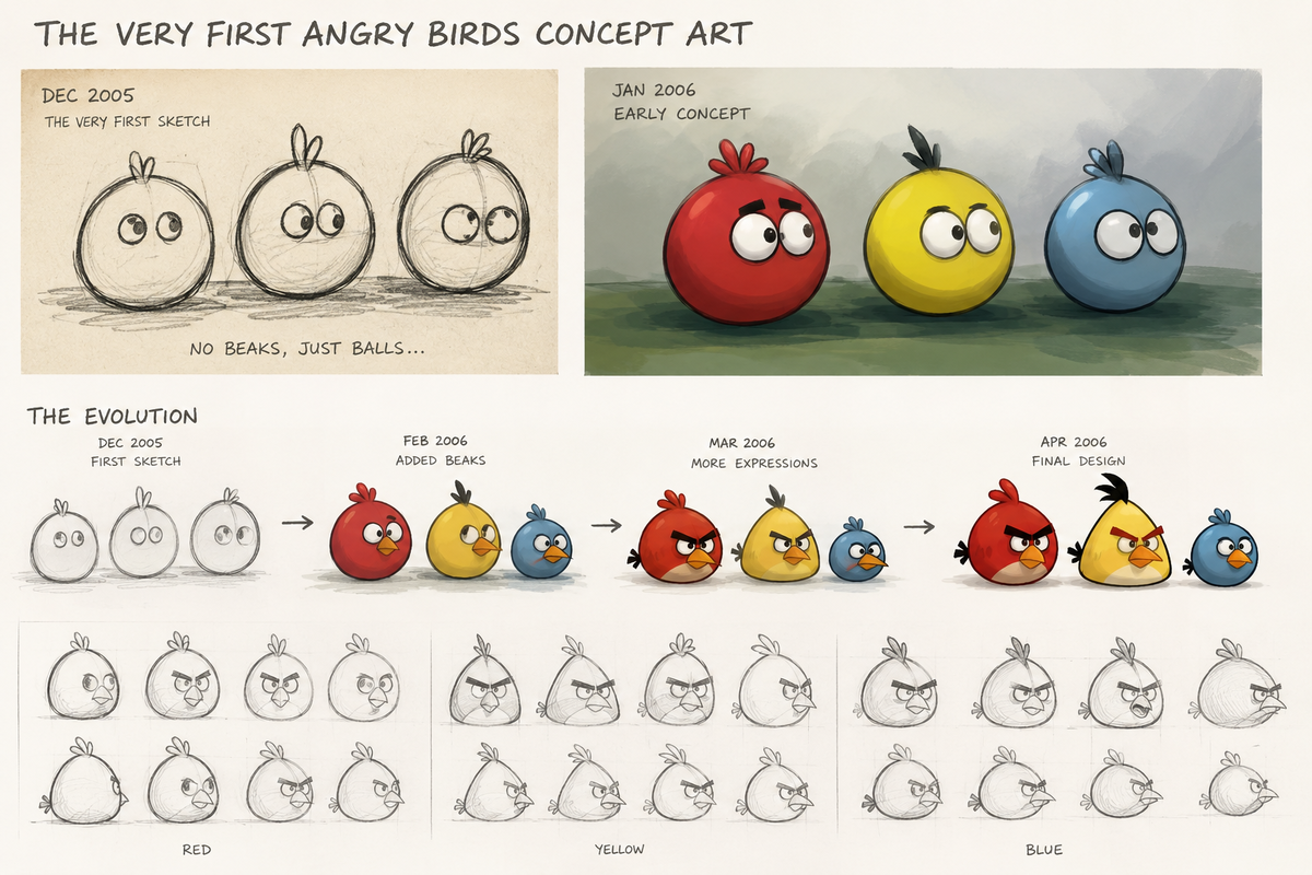 «Первый концепт-арт Angry Birds, нарисованный Яакко Иисало в 2009 году. Rovio Entertainment»