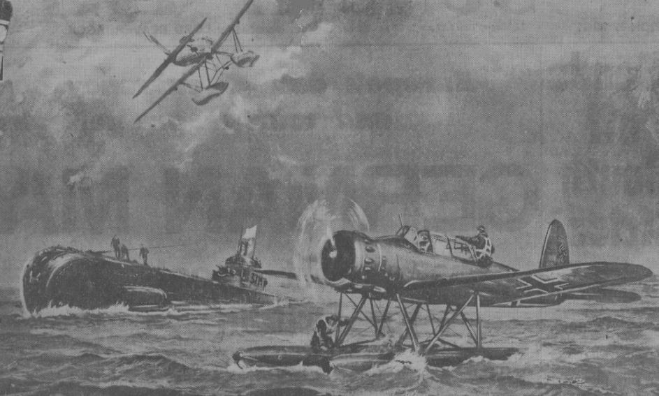 Картинка из журнала «Der Adler», повествующая о операции гидропланов.