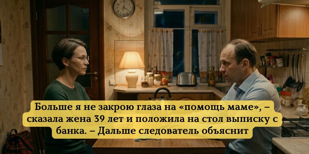 Больше я не закрою глаза на «помощь маме», – сказала жена 39 лет и положила на стол выписку с банка. – Дальше следователь объяснит