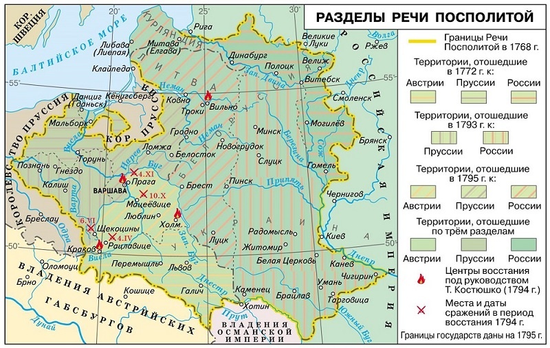 Рис. 161. Карта разделов Польши в 1772 – 1795 гг.