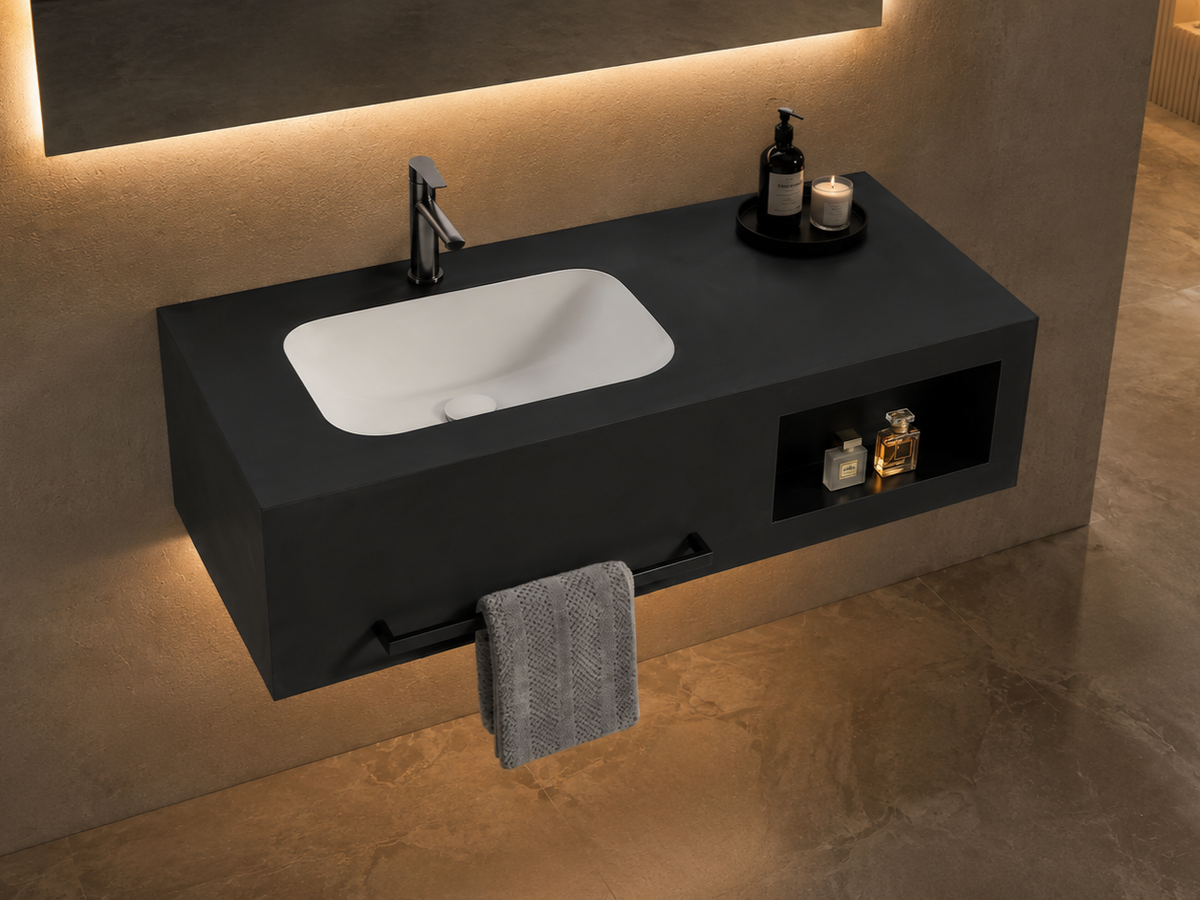 Раковина со столешницей из керамогранита HOLLER ALBA 1000 (07-100-Matte Black) чёрный, подвесная