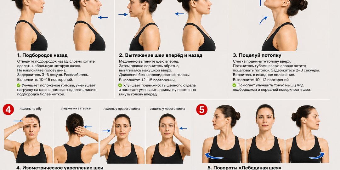 Не только возраст: 5 упражнений, которые помогают убрать эффект "гусиной шеи"