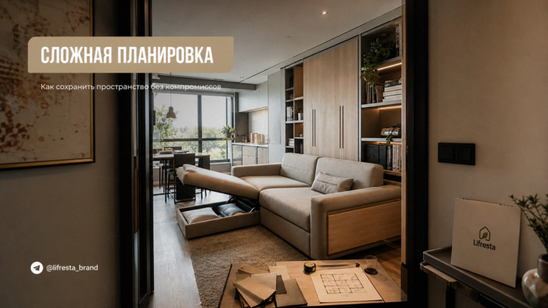    Сложная планировка интерьера с учётом подбора мебели и оптимизации пространства. site-admin