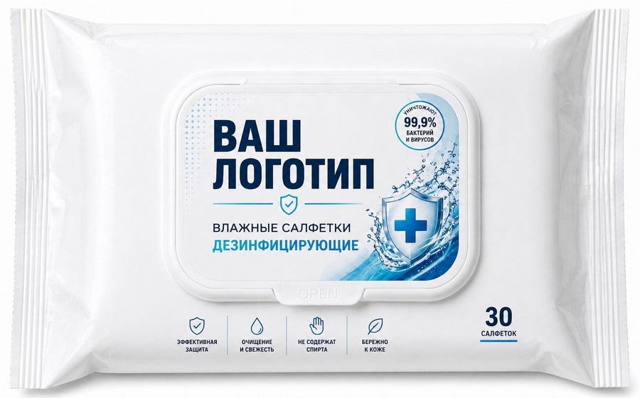 Влажные салфетки с лого в пачках с пластиковым клапаном