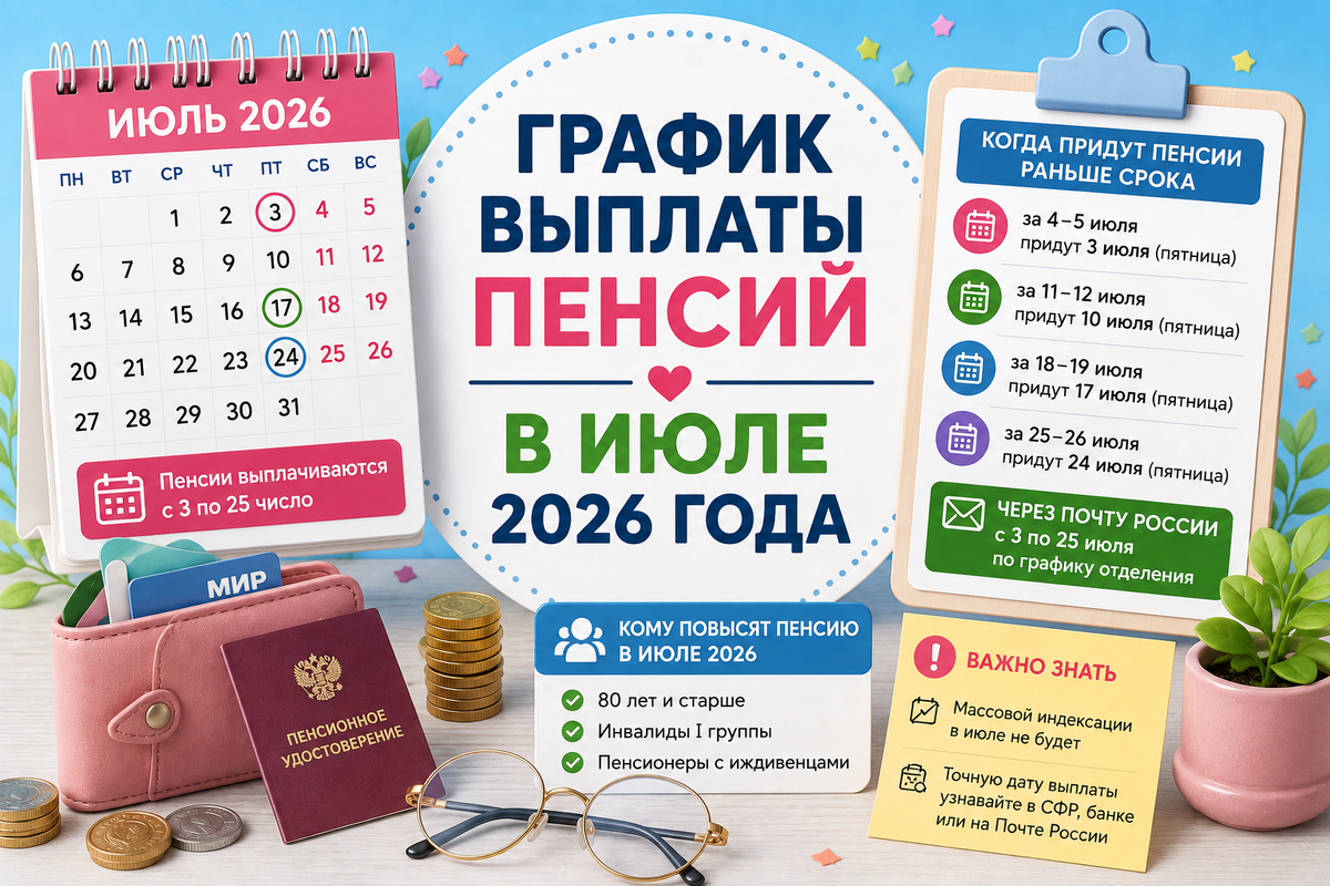 График выплаты пенсии в июле 2026 года