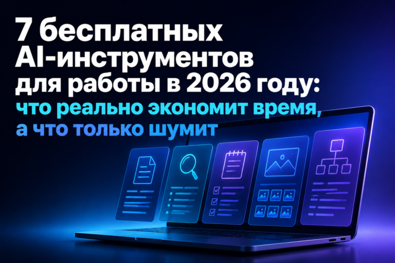    Обложка статьи ProAI: 7 бесплатных AI-инструментов для работы в 2026 году: что реально экономит время, а что только шумит