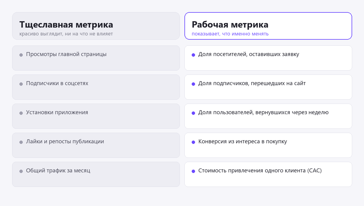 Рабочая метрика всегда подсказывает, что менять
