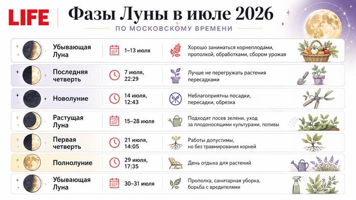 Лунный посевной календарь огородника: подробно о фазах Луны в июле 2026. Фото © ChatGPT / Софья Кузнецова