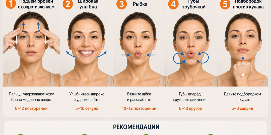 5 упражнений для лица, которые помогут сохранить молодость без сложных процедур