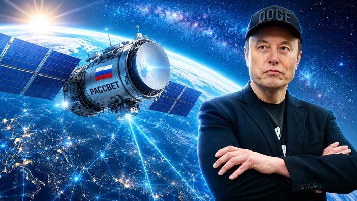 Новый российский спутник раздавит Starlink на СВО. Коллаж © Life.ru. Обложка © ТАСС / Francis Chung - Pool via CNP / Zuma, © ChatGPT