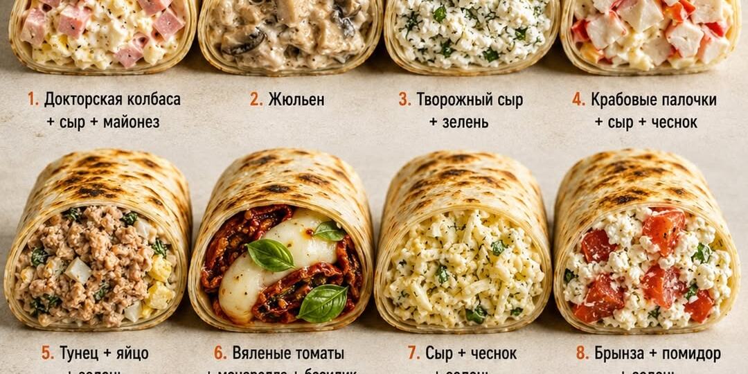 🌯 Когда не знаешь, какую закуску приготовить: огромная шпаргалка по 12 лучшим начинкам для лаваша