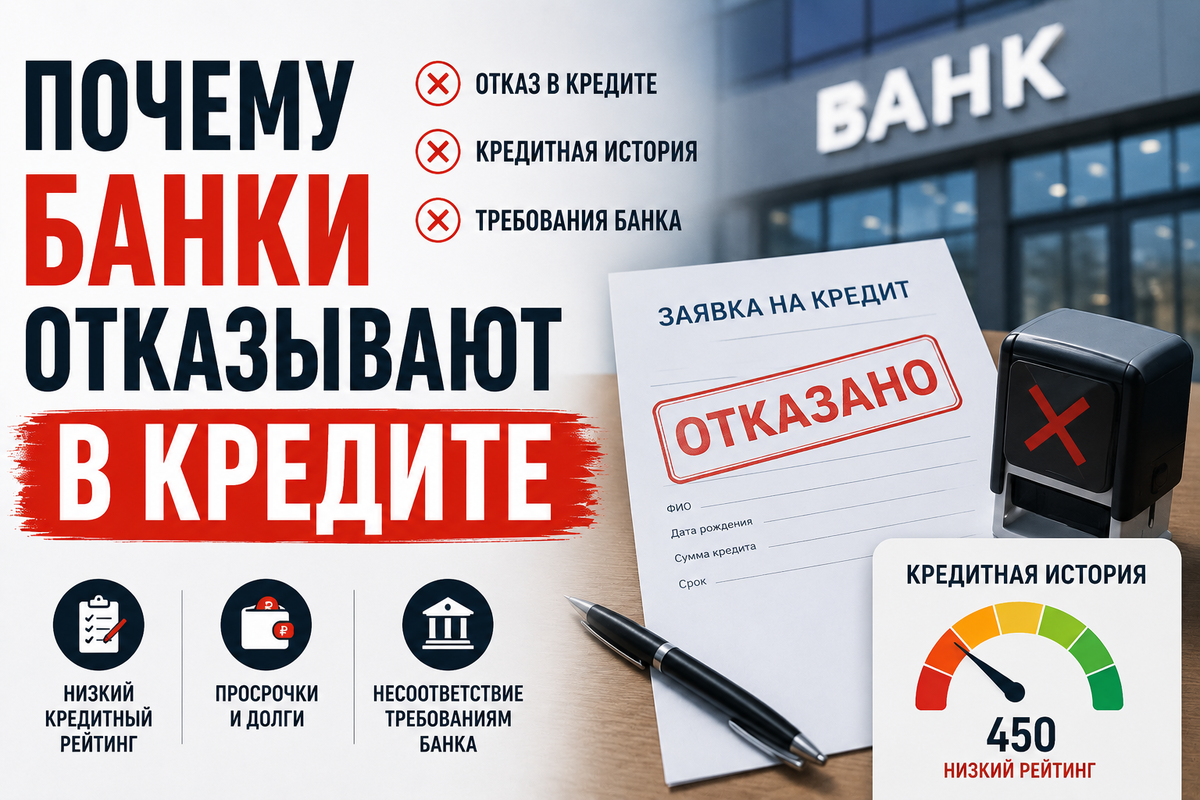 Отказ в кредите не всегда связан только с уровнем дохода. В статье рассказываем, почему банк может не одобрить заявку, как на решение влияет кредитная история, долговая нагрузка и ошибки при заполнении документов. Разбираем самые частые причины отказа и объясняем, что можно сделать перед повторным обращением. Отказ в кредите, кредитная история, банк — простое объяснение причин, по которым кредит могут не одобрить.