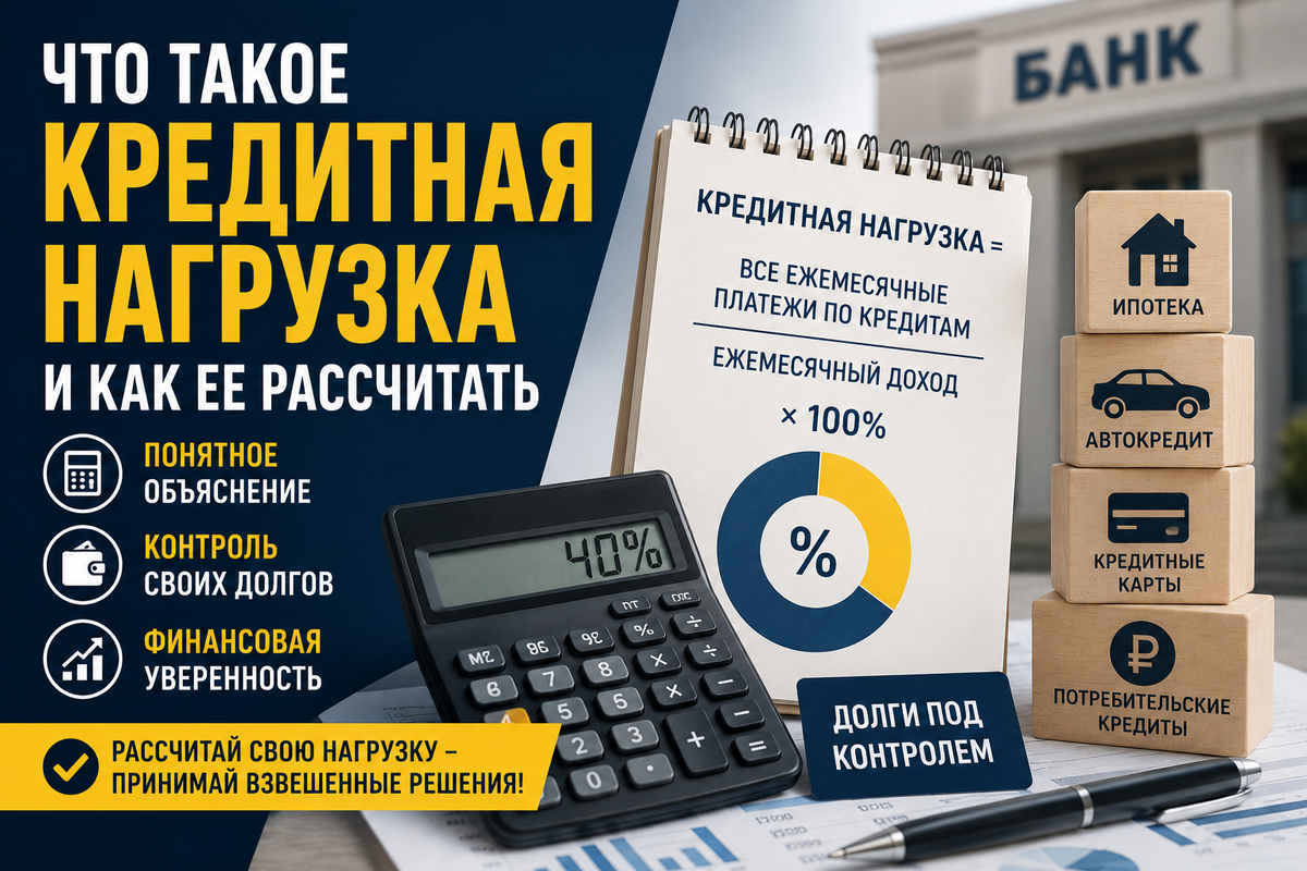 Кредитная нагрузка показывает, какую часть ежемесячного дохода человек тратит на погашение кредитов и других долговых обязательств. В статье объясняем, как самостоятельно рассчитать кредитную нагрузку, почему банки обращают на нее внимание и какие показатели могут говорить о слишком высокой финансовой нагрузке. Кредитная нагрузка, долги, кредиты — простое объяснение важного финансового показателя.