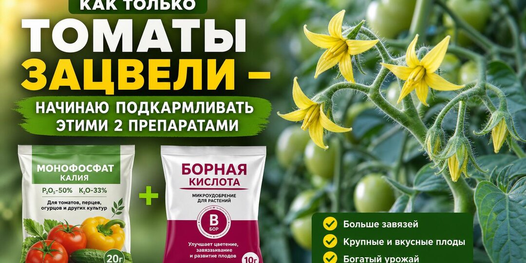 Как только томаты зацвели - начинаю подкармливать этими 2 препаратами. обложка для публикации на дзен