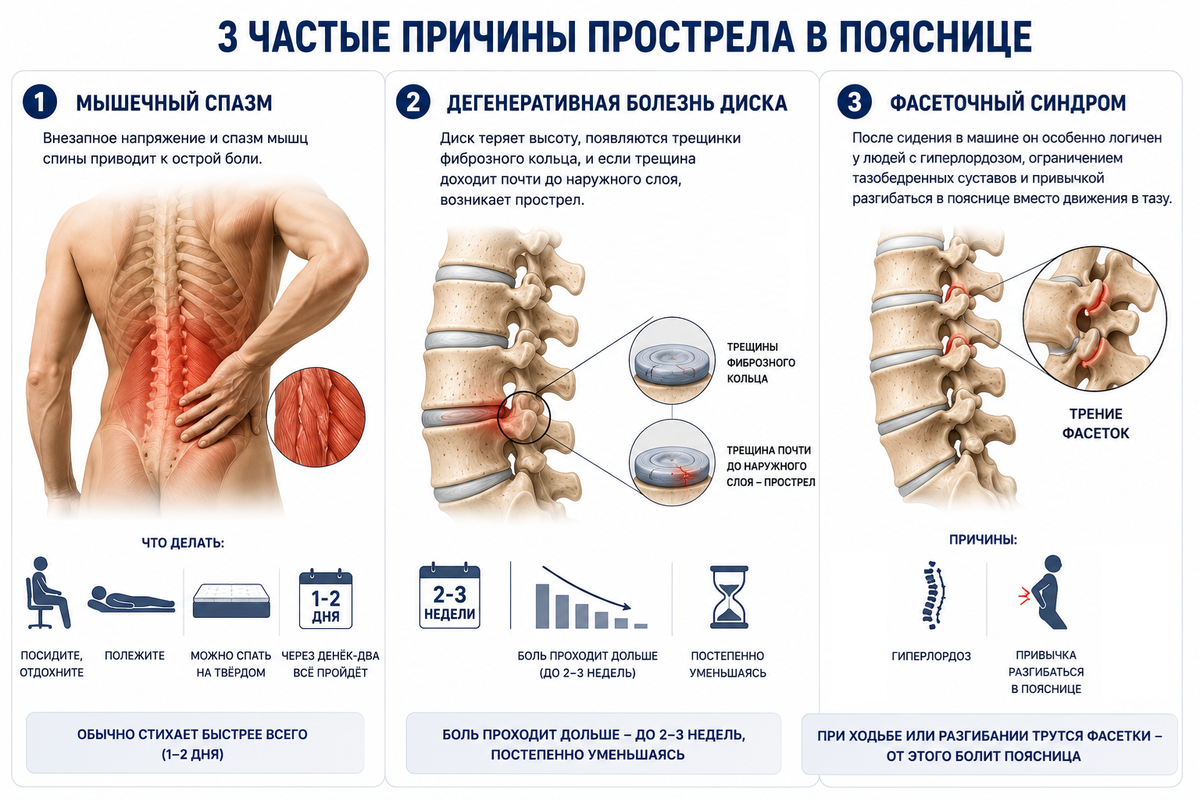 3 частые причины прострела в пояснице. Нажмите на изображение, чтобы его увеличить.