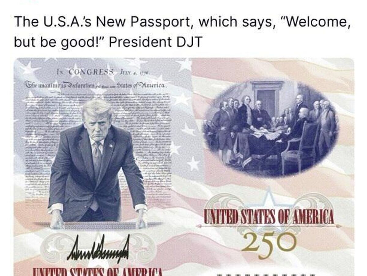   Дональд Трамп представил дизайн нового паспорта США | © Donald J. Trump/Truth Social