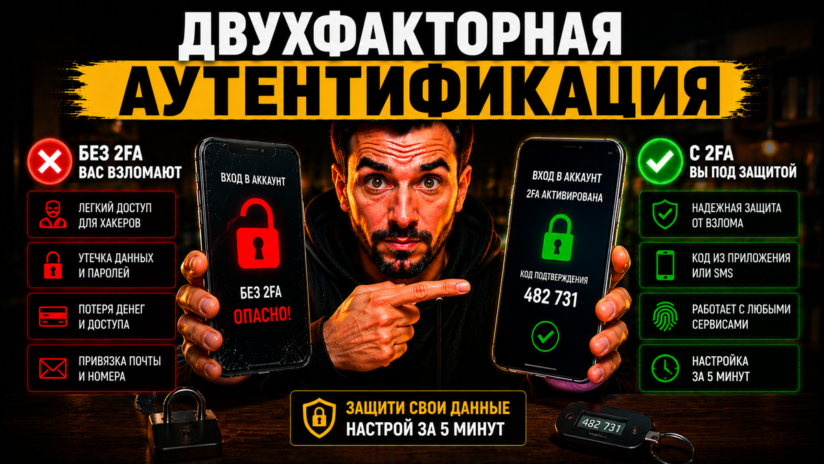 Двухфакторная аутентификация — предотвращает взломы; простая инструкция по включению за 5 минут.
