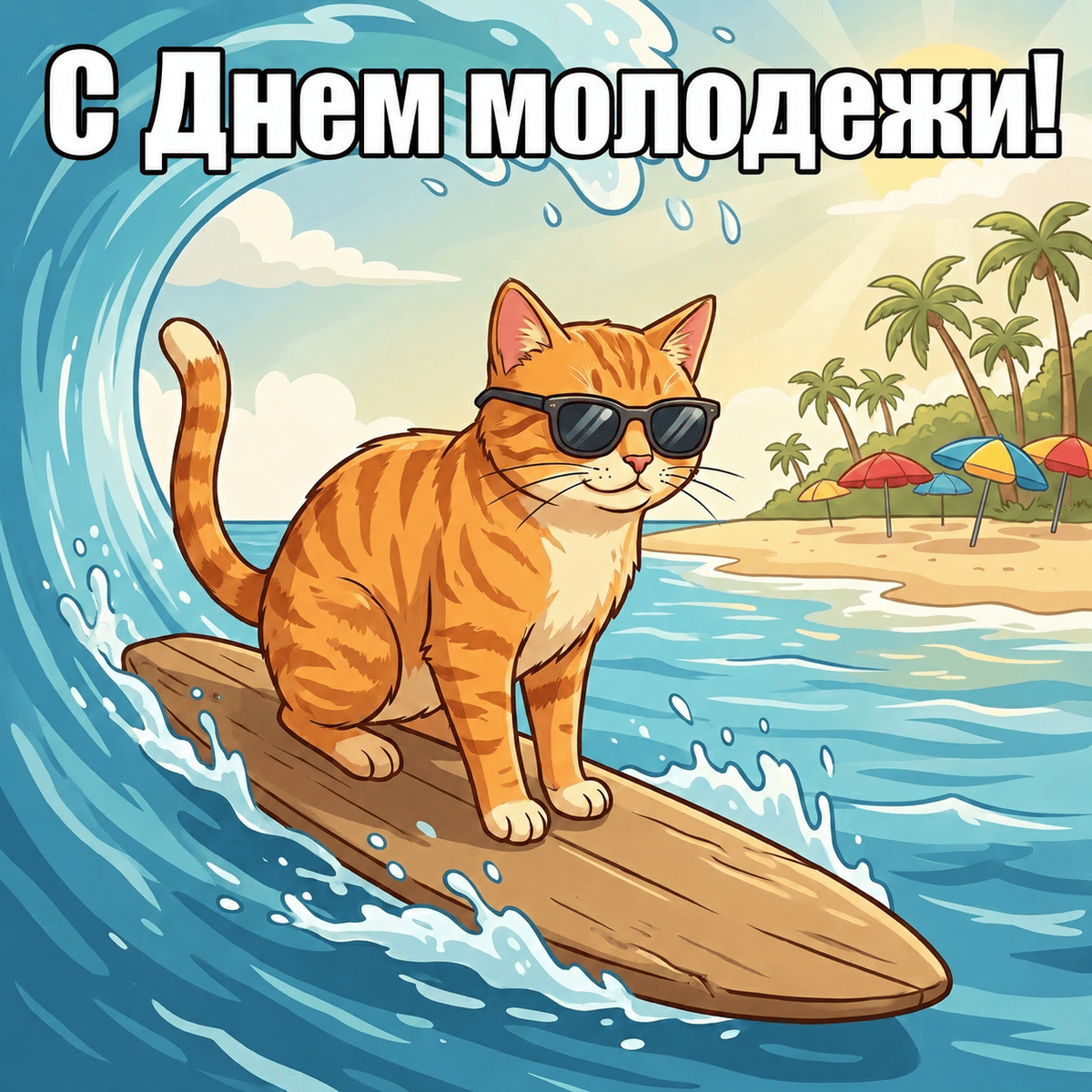РБК Life📷Открытка с приколом на День молодежи с котом-серфингистом