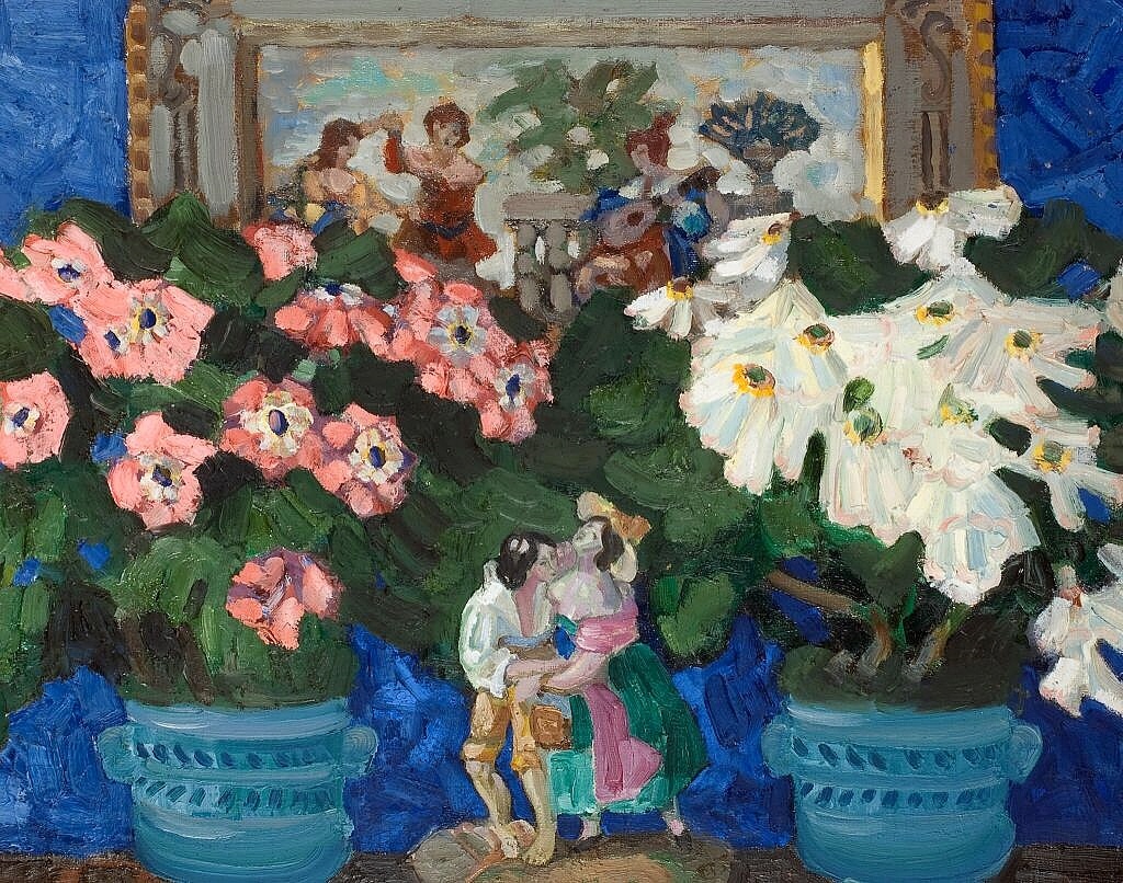Судейкин Сергей, «Цветы и статуэтка», конец 1900-х, холст, масло, 58 x 71 см, Государственная Третьяковская галерея, Москва