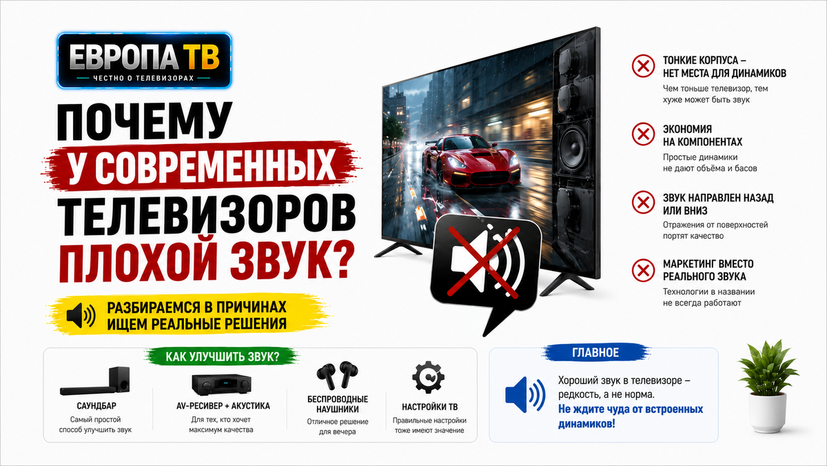 Почему плохой звук в современных телевизорах