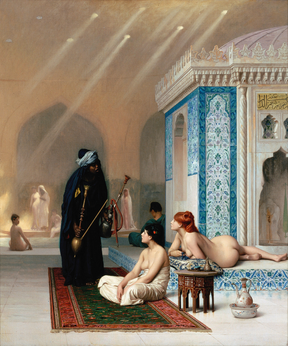 Бассейн в гареме» (фр. Une piscine dans le harem) — картина французского художника Жана-Леона Жерома, написанная в 1875 году.На полотне изображена сцена в турецкой бане, где темнокожая служанка предлагает кальян обнаженным женщинам.Картина была приобретена великим князем Александром Александровичем (будущим императором Александром III) и в настоящее время хранится в Государственном Эрмитаже в Санкт-Петербурге.В 2001 году произведение было похищено из музея, но в 2006 году возвращено и отреставрировано.