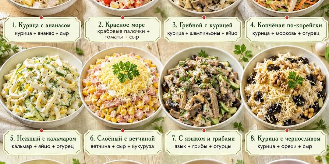 🥗 Когда не знаешь, что подать на стол: шпаргалка по 12 салатам, которые гости съедают первыми