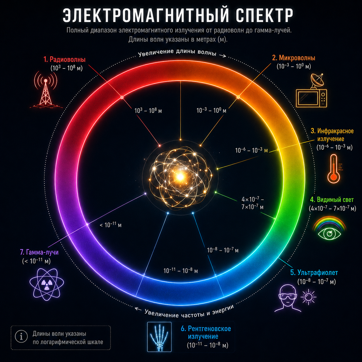    Инфографика полного спектра электромагнитных излученийCreated by techinsider.ru using Chat.GPT