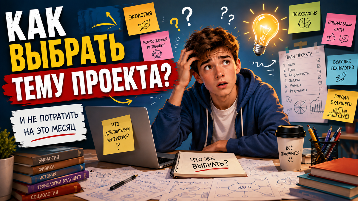 Школьник думает надо выбором темы проекта