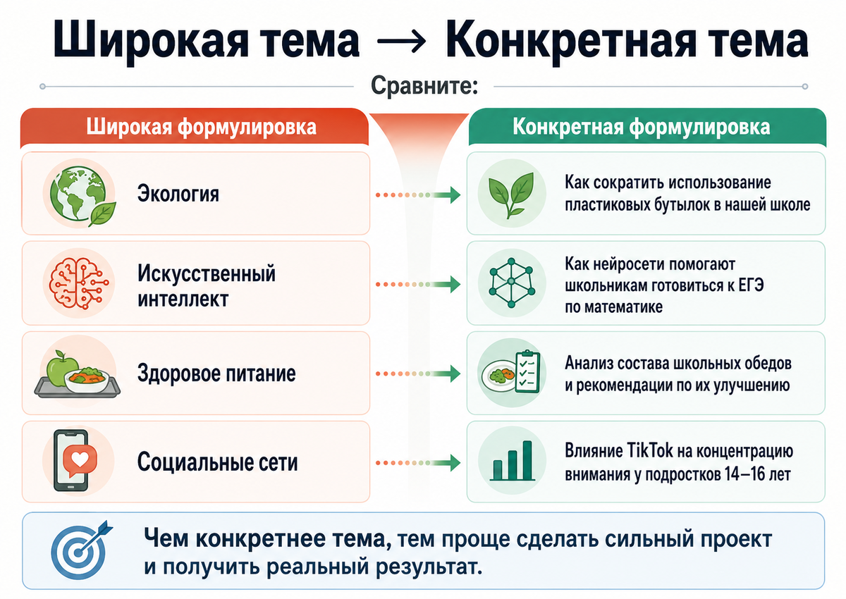 Сравнение неудачной и грамотной формулировки тем проекта