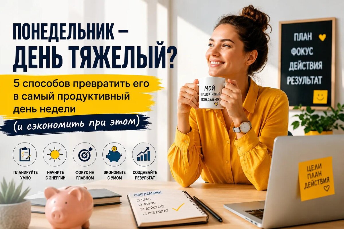 понедельник, продуктивность, личные финансы, тайм-менеджмент, мотивация, планирование, личная эффективность, привычки