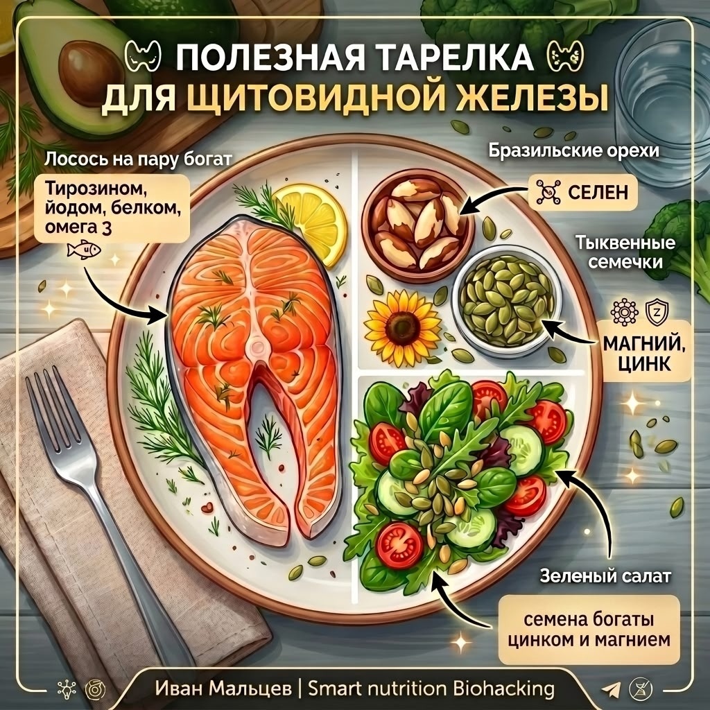 Пример идеальной тарелки для поддержки щитовидной железы