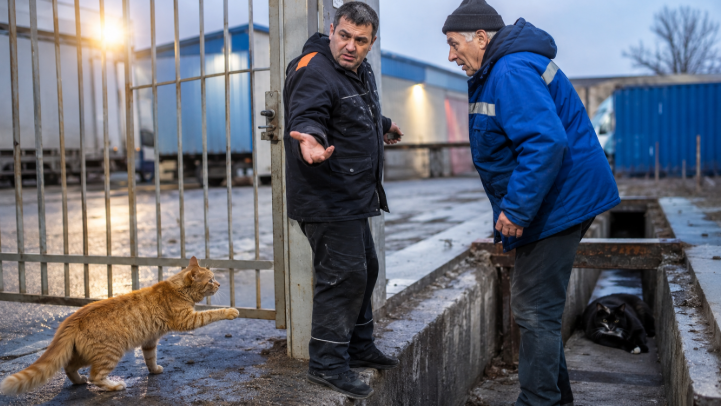 Бродячий кот тянул людей к другу, заведующий складом уже запер ворота