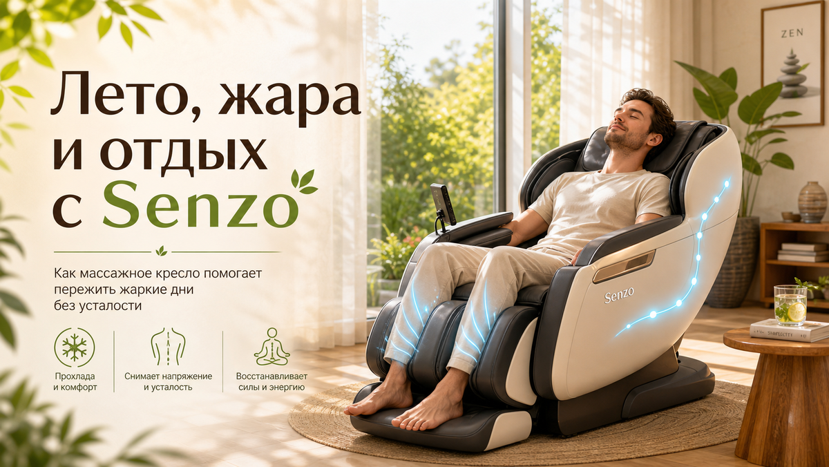 Летний отдых дома: массажное кресло Senzo помогает пережить жару без усталости и тяжёлых ног 🌞😌