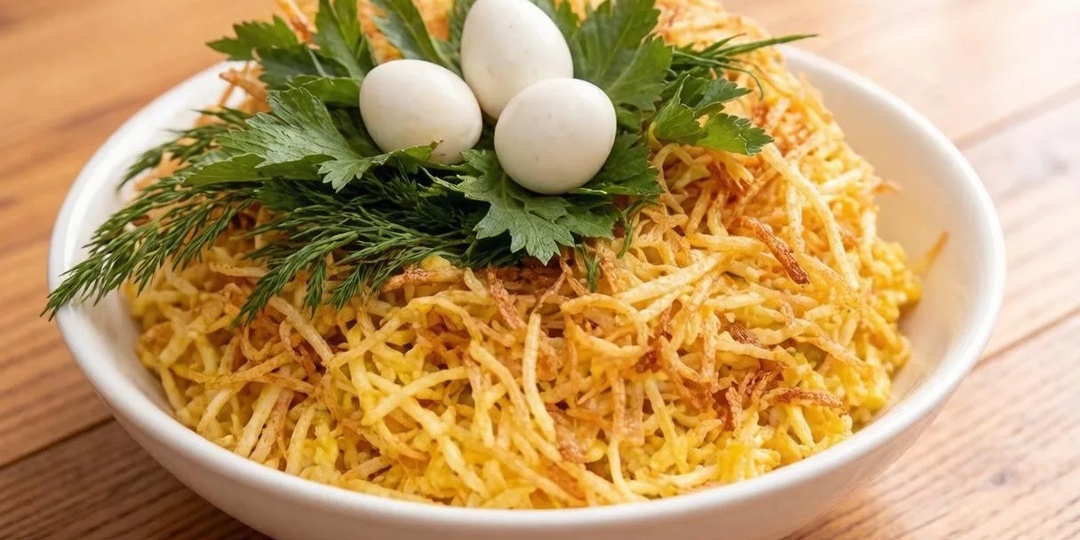 Салат " Гнездо глухаря " быстро, сытно и вкусно.