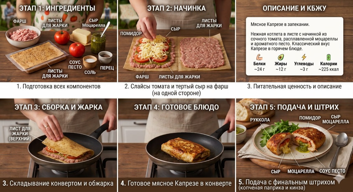 🍗🇮🇹 Мясные конвертики «Капрезе» в листах для жарки