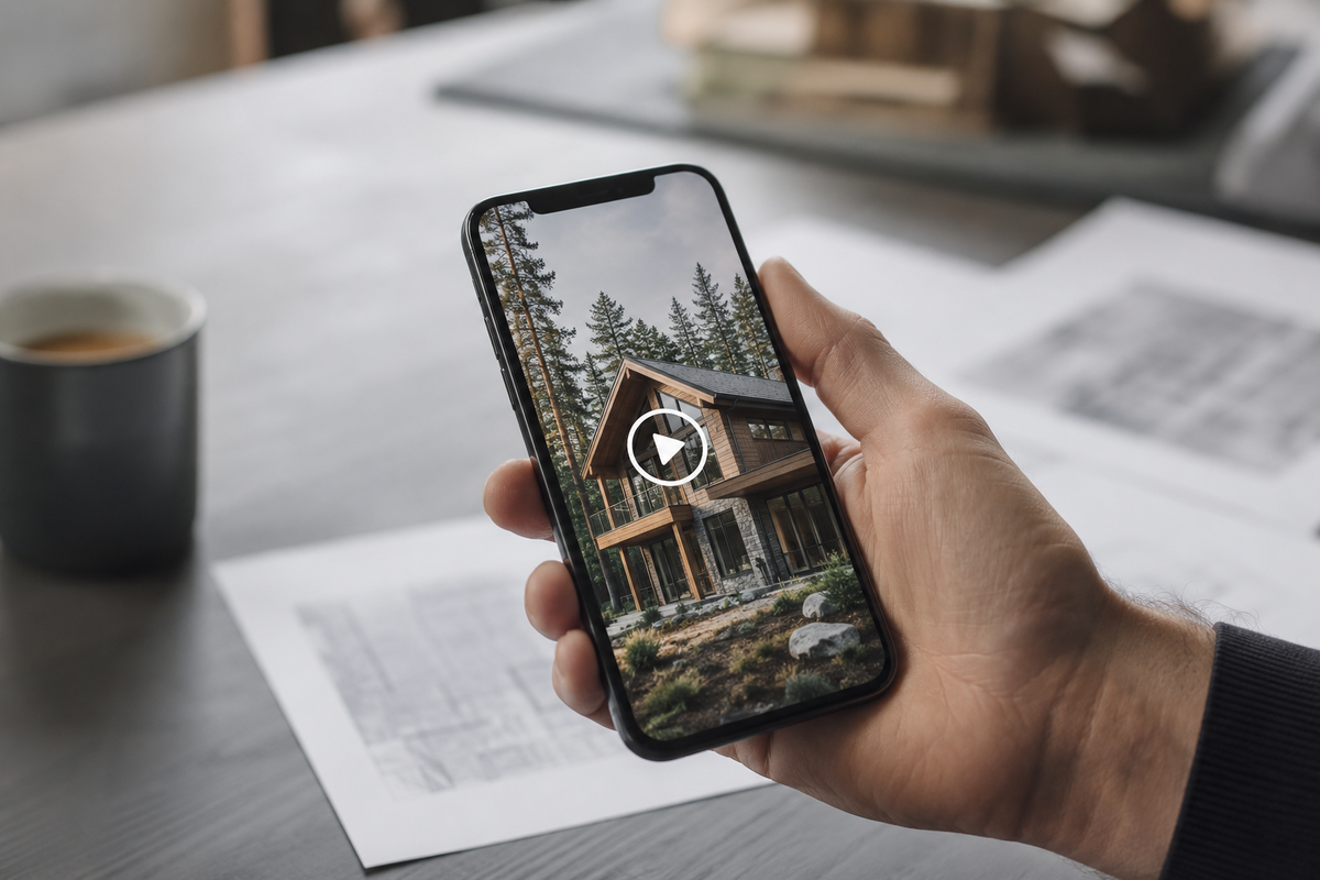Вертикальное видео продаж загородного дома на смартфоне