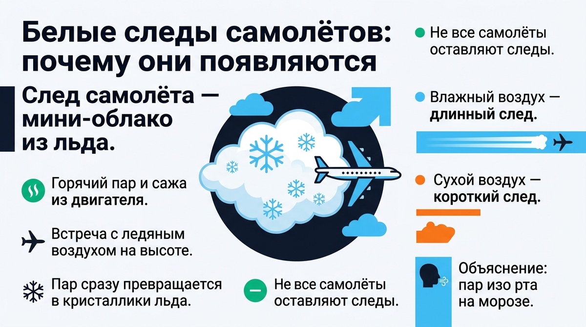 Белые следы самолётов: почему они появляются  📷
