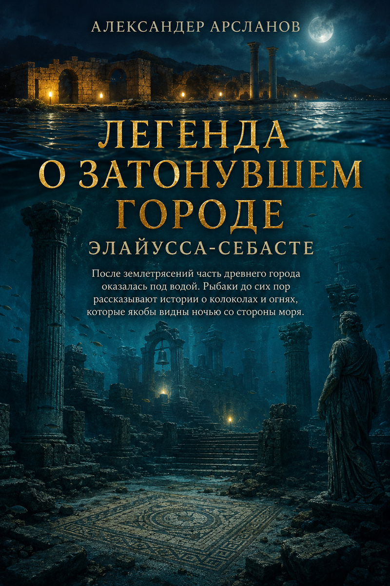 Историческая справка. Элайусса-Себасте — один из крупнейших античных городов Киликии. После серии сильных землетрясений часть его кварталов оказалась под водой. Именно с этим местом связаны местные легенды о загадочных огнях и колокольном звоне, который будто бы слышен в тихие ночи со стороны моря.