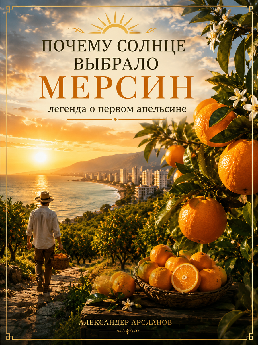 Авторская легенда рассказывает, что однажды солнце нашло на берегу Средиземного моря место, где люди жили в согласии с природой, и подарило этой земле первое золотое семечко. Так, по преданию, началась история знаменитых апельсиновых садов Мерсина.